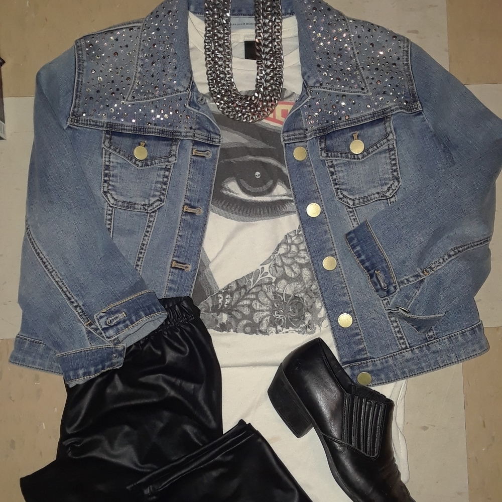 Cropped sparkly Chico's denim jacket